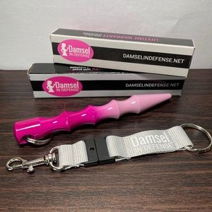 Damsel In Defense Breakaway lanyard & Kubaton Striking Tool Keychain PINK/Gray
